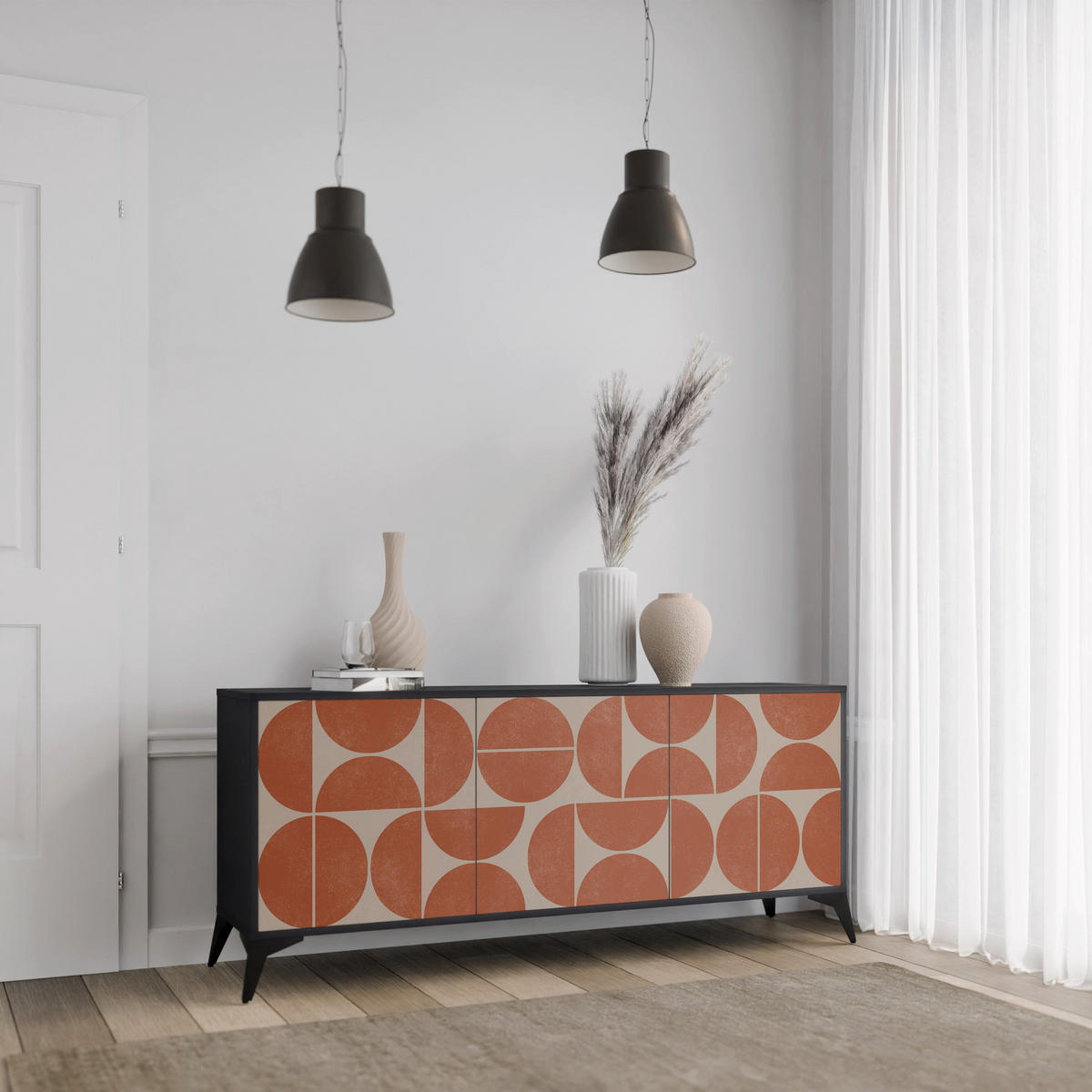 SIDEBOARD REPETITION COMPULSION, Eicheneffekt, 164,5x42x77,5 cm, 3 Türen - Eichefarben/Buchefarben, Holzwerkstoff/Buchenholz (164.5/77.5/42cm) - SpaceRebels