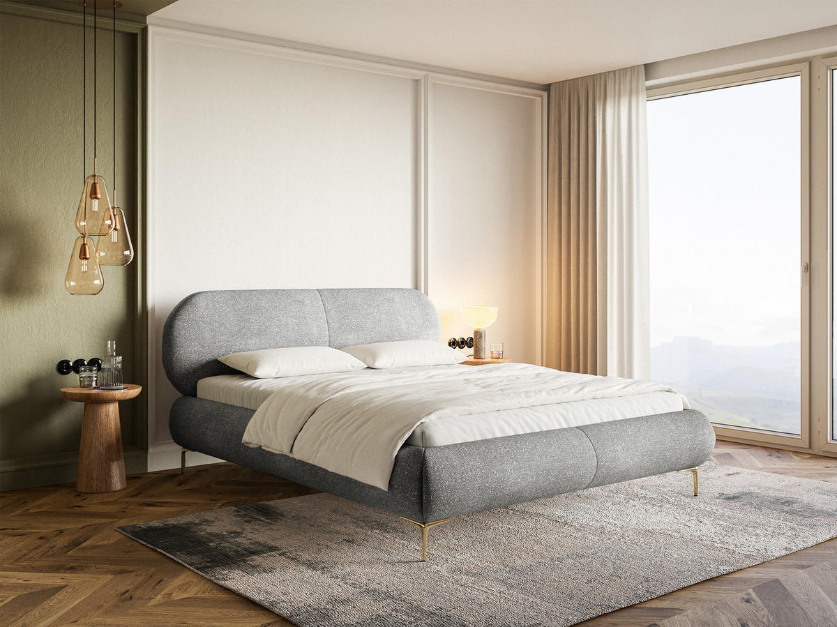 POLSTERBETT Ovalle Grau mit goldenen Metallbeinen 180 cm - Goldfarben/Grau, Textil/Metall (180/200cm) - Selsey