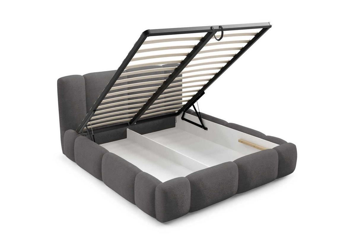 DOPPELBETT 180x200 Avelin mit Bettkasten, LED, Bouclé, Grau - Grau, Holz/Metall (180/200cm) - Emporius