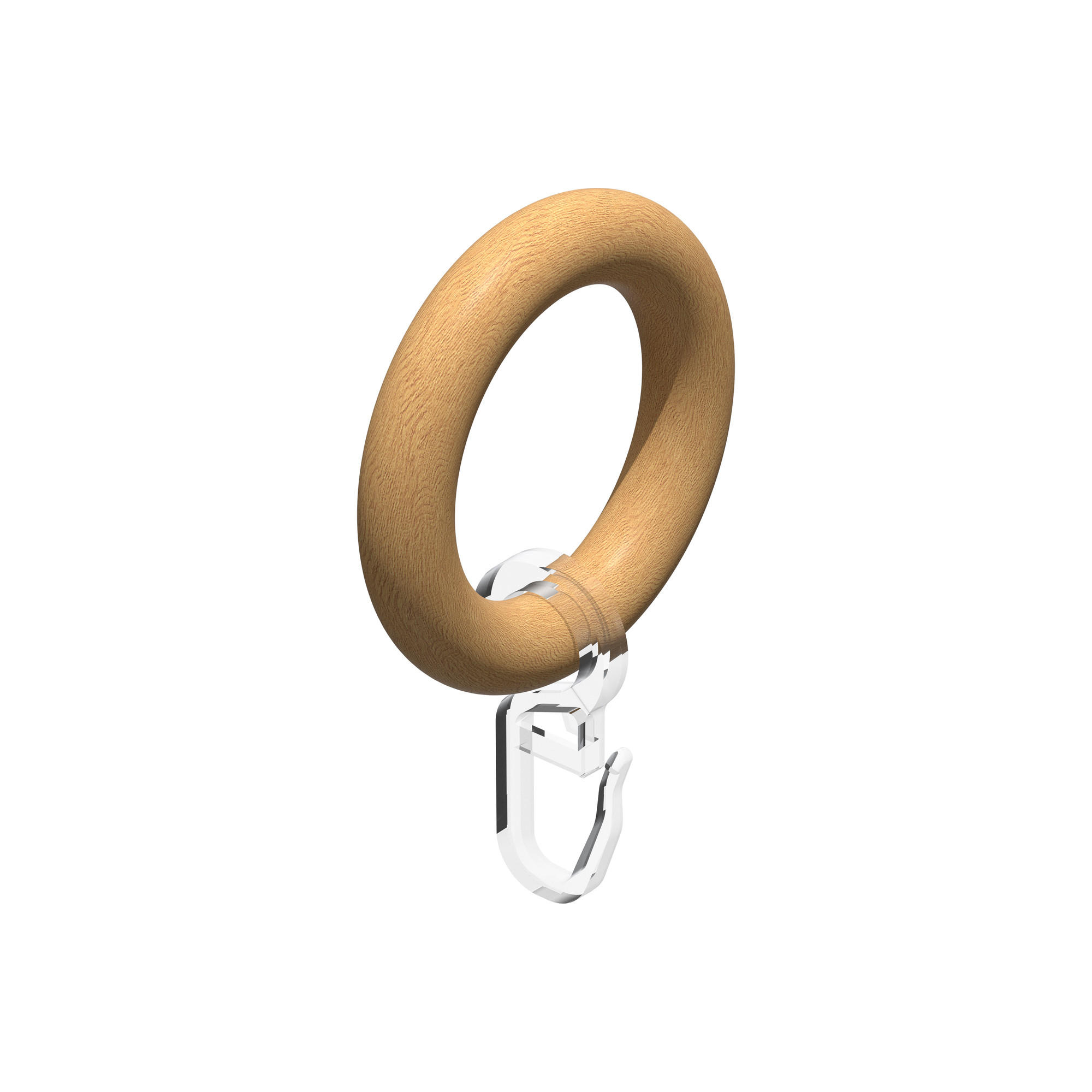 RUNDRINGE MIT FALTENHAKEN FÜR GARDINENSTANGEN 20 mm Ø, Buche, Packung 10 Stück - Buchefarben, Holz (20cm) - INTERDECO