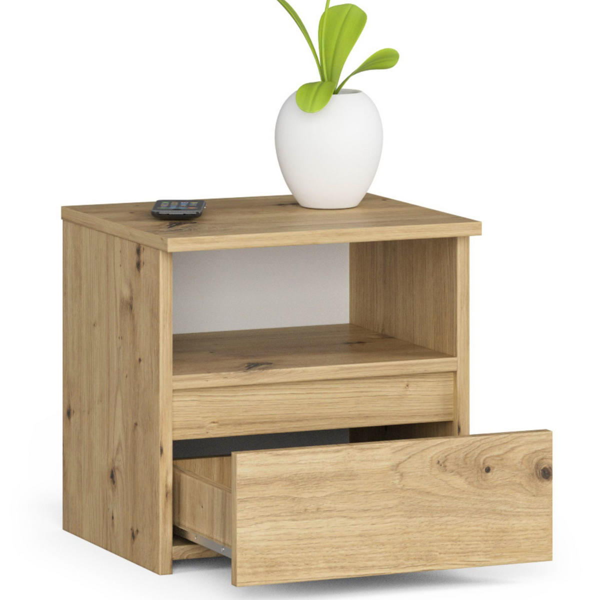 NACHTSCHRANK Eiche Artisan 40x35x40 cm - Erlefarben/Eiche Artisan, Holzwerkstoff (40/40/35cm) - Akord