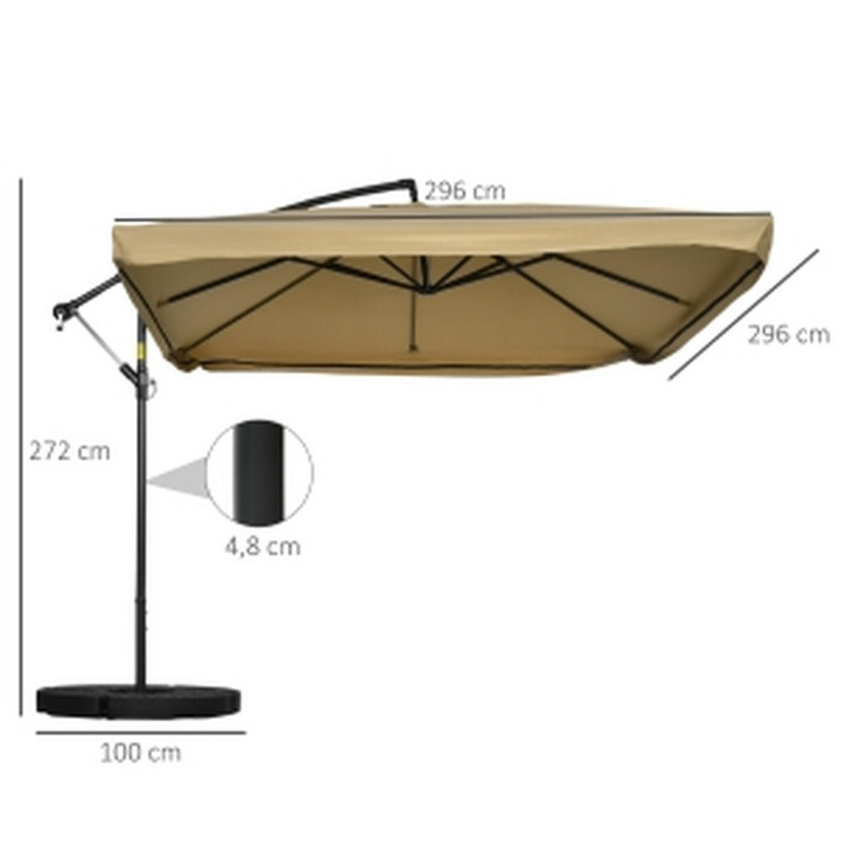 SONNENSCHIRM Quadratisch 295x295cm Neigbar mit Netzseiten und Schirmgewicht - Beige, Textil (295/295cm) - Raelunyi