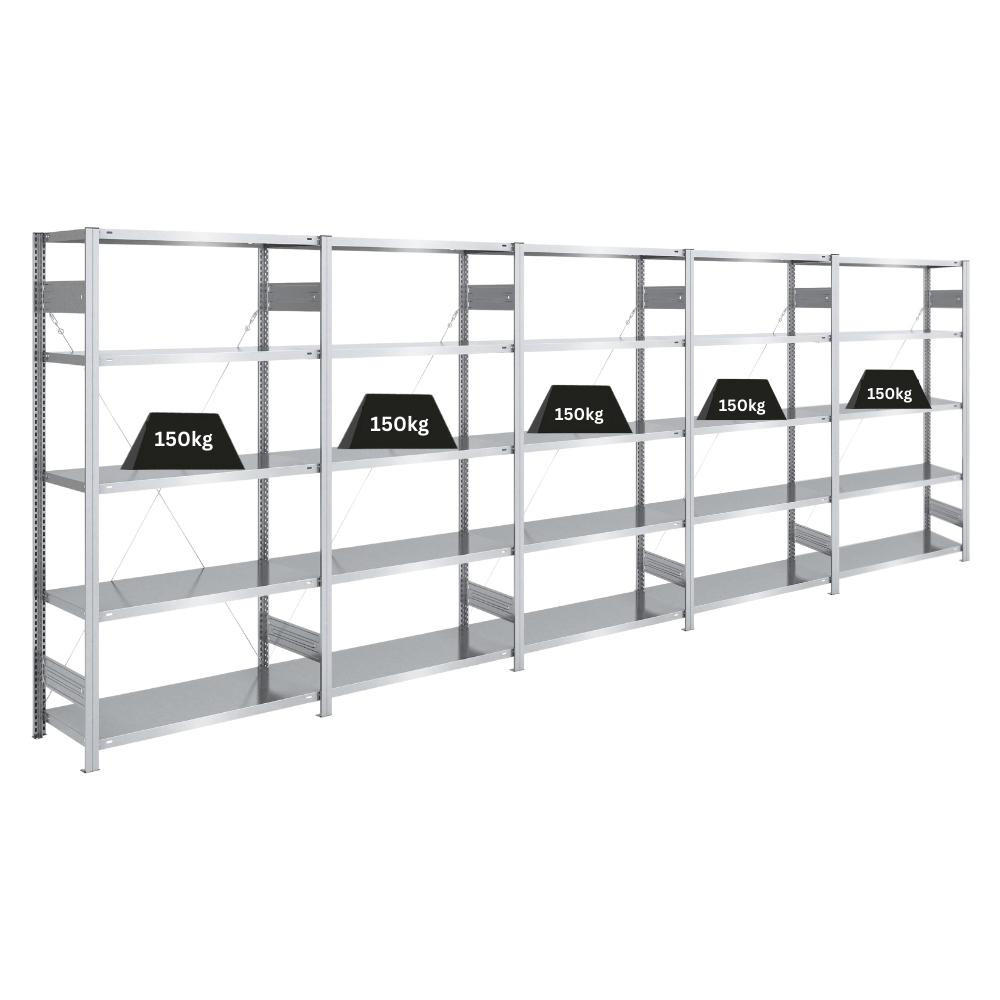 SCHWERLASTREGAL Silver Mamba 200x500x40cm 5 Ebenen je 150kg Fachlast Verzinkt - Silberfarben, Metall (500/200/40cm) - PROREGAL