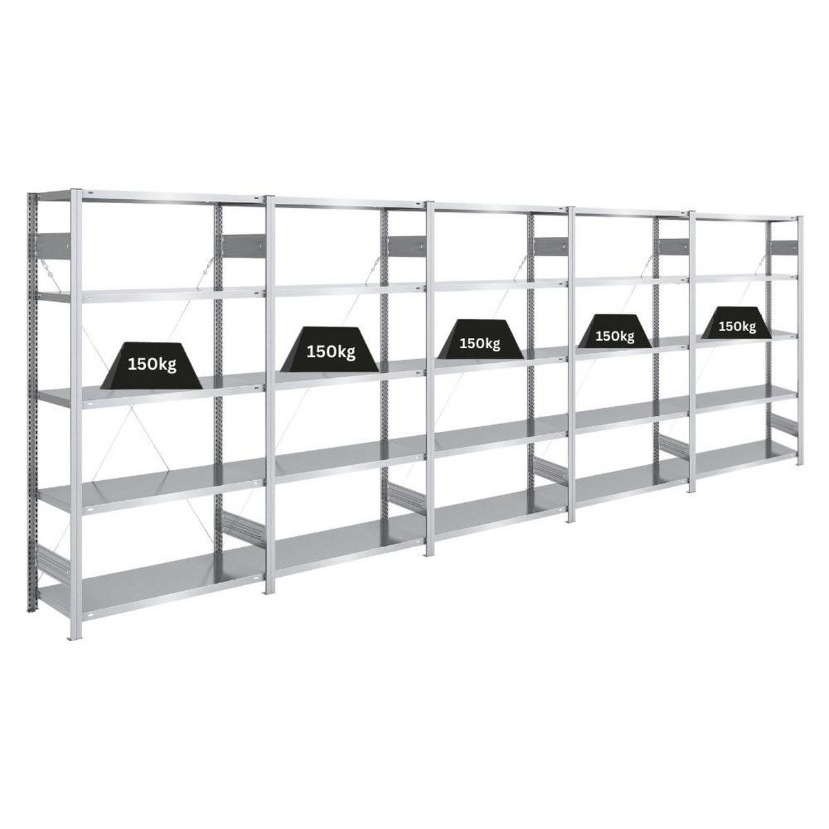 SCHWERLASTREGAL Silver Mamba 200x500x40cm 5 Ebenen je 150kg Fachlast Verzinkt - Silberfarben, Metall (500/200/40cm) - PROREGAL