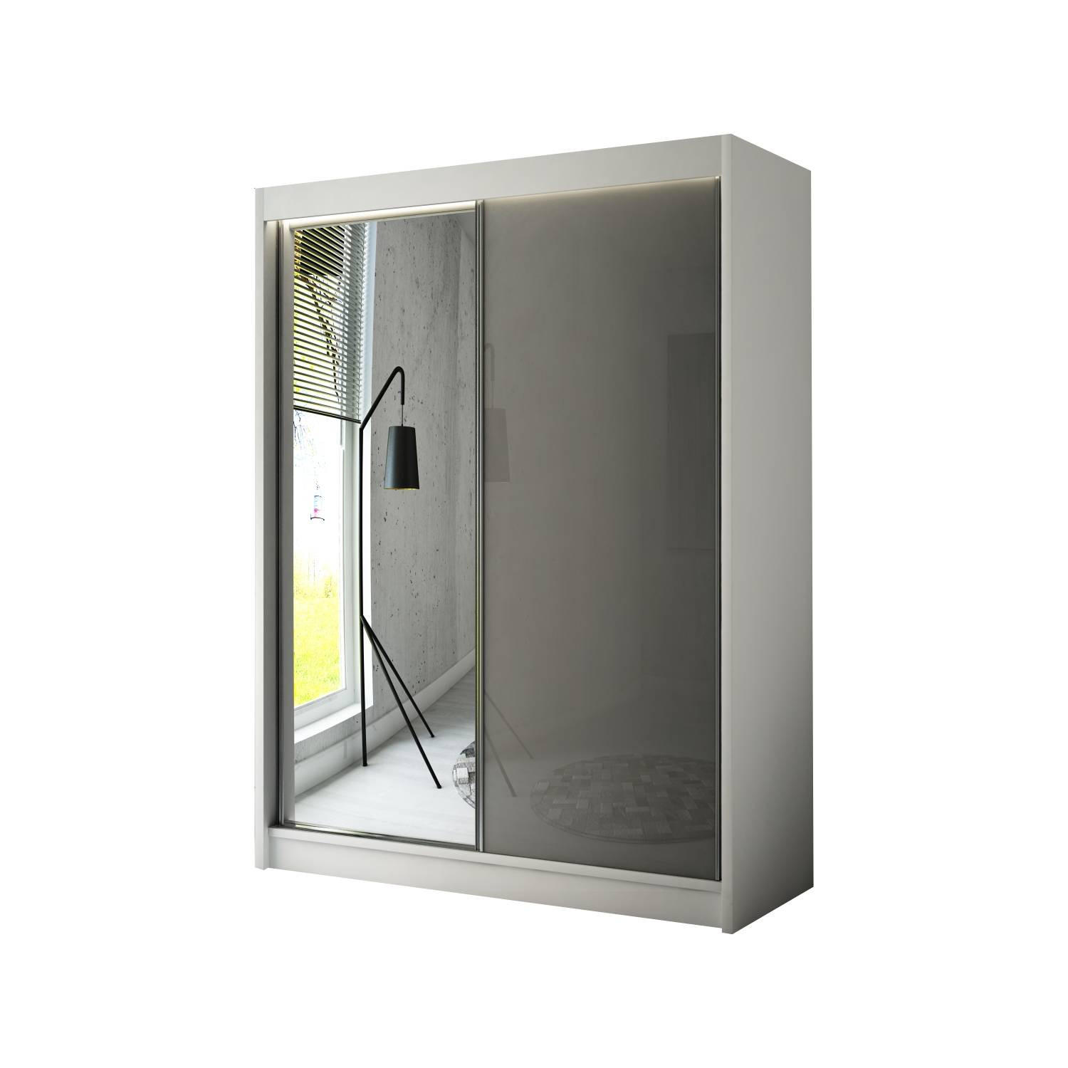 Meblini Schiebetürenschrank Weiß, Grau 120x215x61 cm