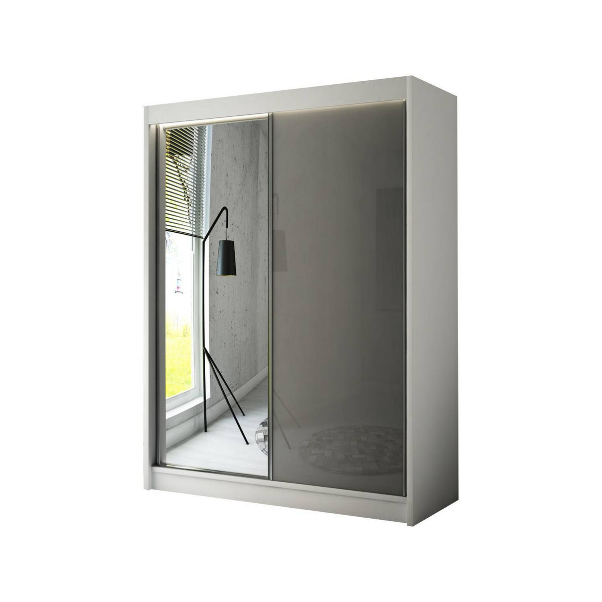 SCHIEBETÜRENSCHRANK ELIS - Weiß/Grau, Holzwerkstoff (200/215/61cm) - Meblini