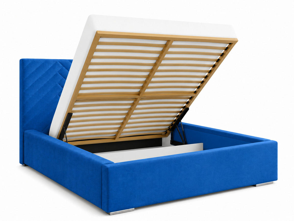 MARPUR Polsterbett AURA 140x200 cm mit Bettkasten und Lattenrost, Veloursstoff Blau - Chromfarben/Blau, Holz/Holzwerkstoff (140/200cm) - Marpur