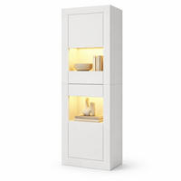 VITRINE in Weiß Highboard mit LED-Beleuchtung und Glasboden für Wohnzimmer und Schlafzimmer, B61/T42/H162 cm - Weiß, Glas/Holzwerkstoff (61/162/42cm) - STILVORA