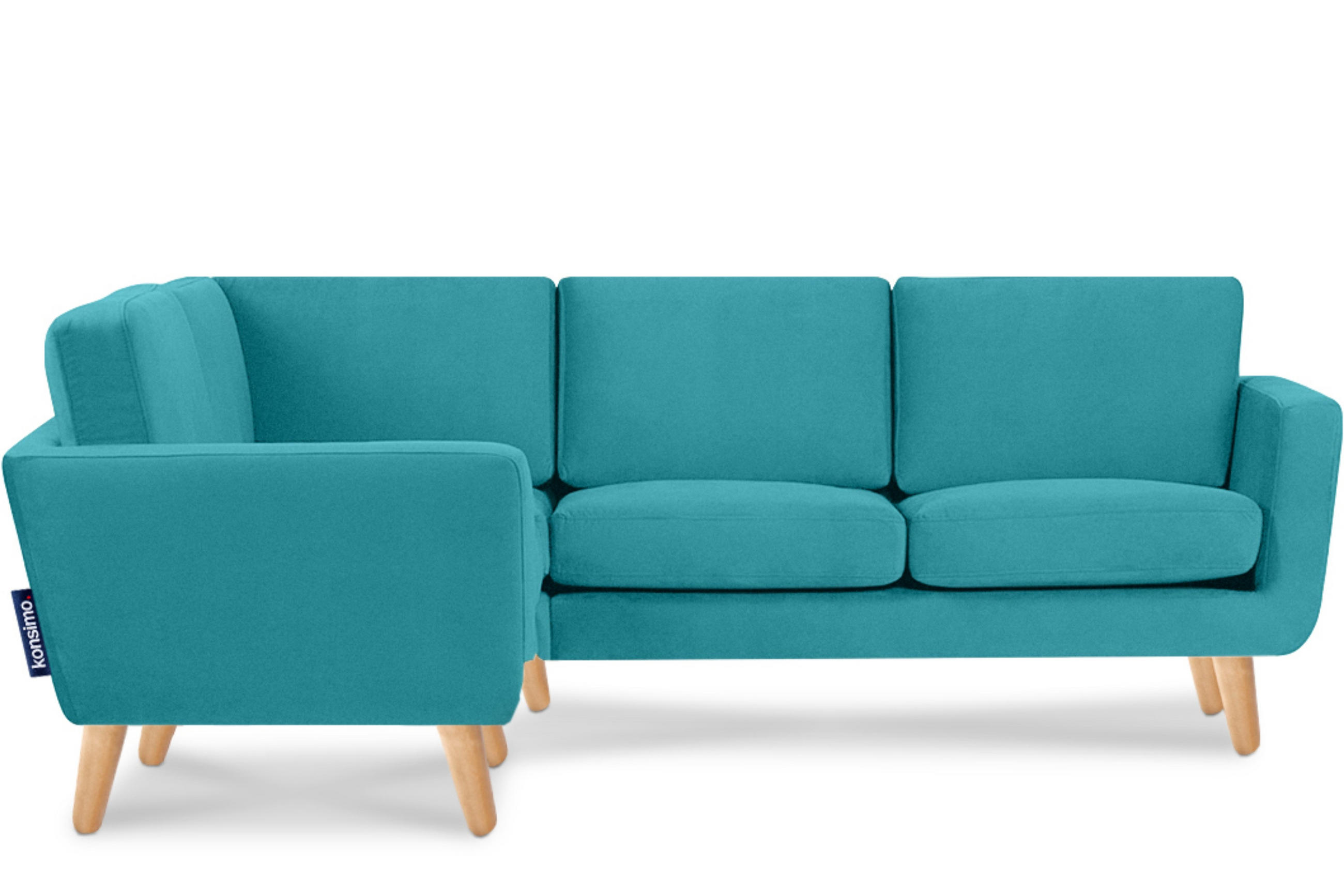 ECKSOFA-LINKS TAGIO 3/4 Sitzer, blau - Türkis/Braun, Buchenholz/Textil (220/181cm) - KONSIMO®
