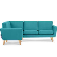 ECKSOFA-LINKS TAGIO 3/4 Sitzer, blau - Türkis/Braun, Buchenholz/Textil (220/181cm) - KONSIMO®