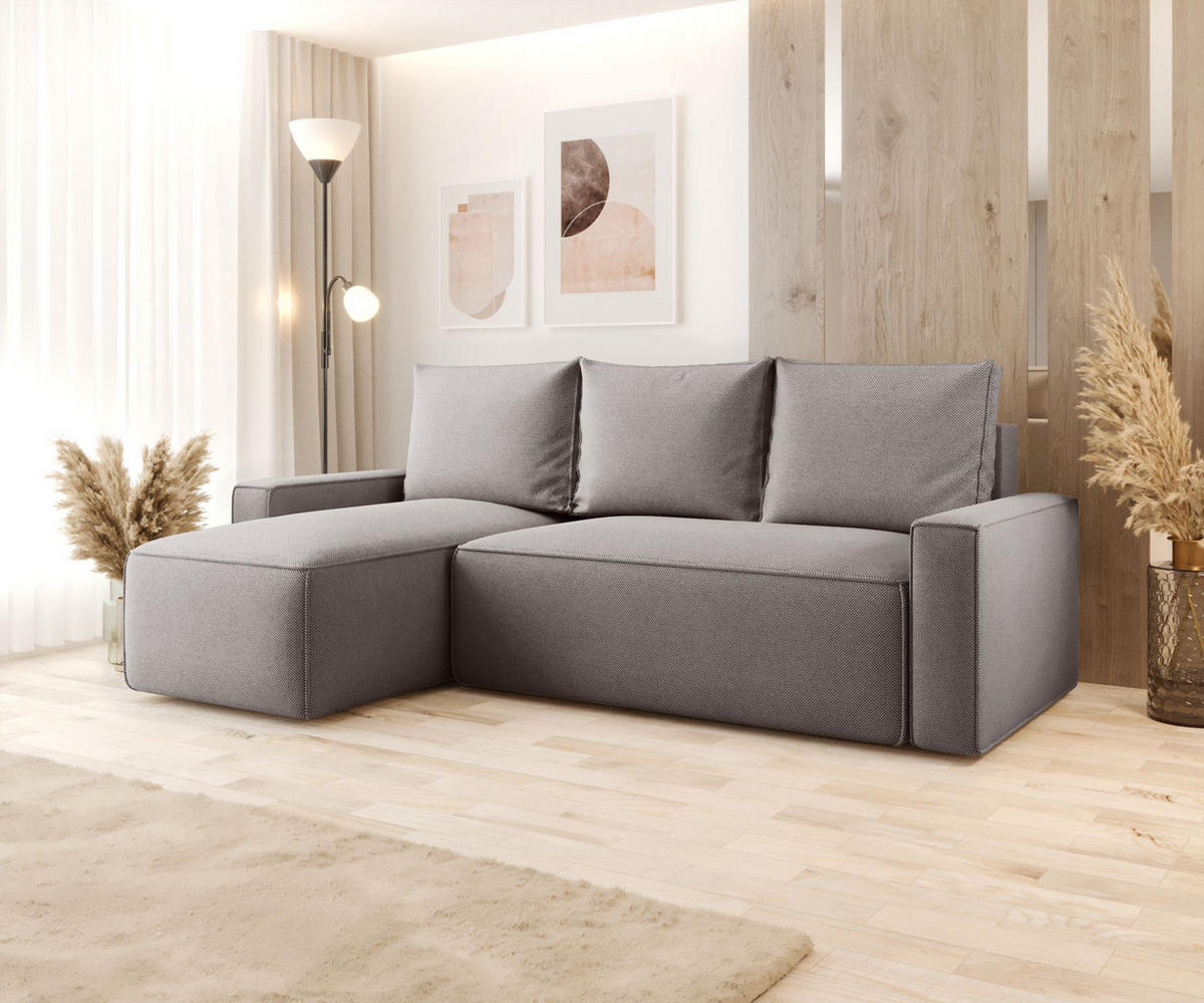 ECKSOFA HAVANA links grau Strickstoff Curio 83 - Schlaffunktion, Bettkasten - Grau, Textil (232/140cm) - Cornero