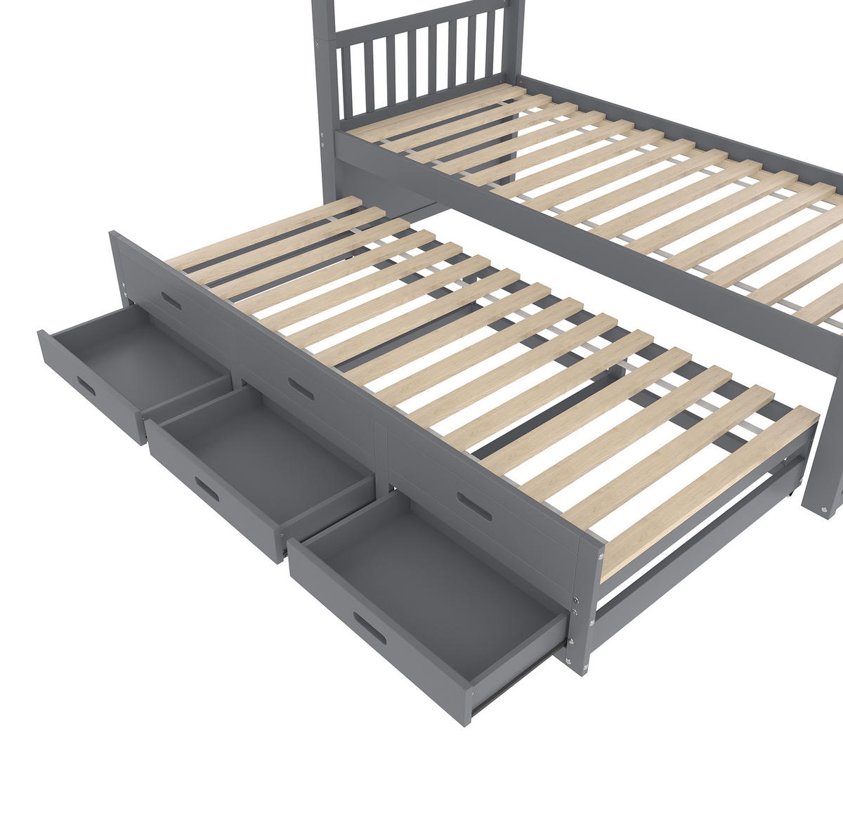 ETAGENBETT 90/200 cm in Grau mit Ausziehbett und 3 Schubladen - Grau, Holz (90/200cm) - OKMYHOME