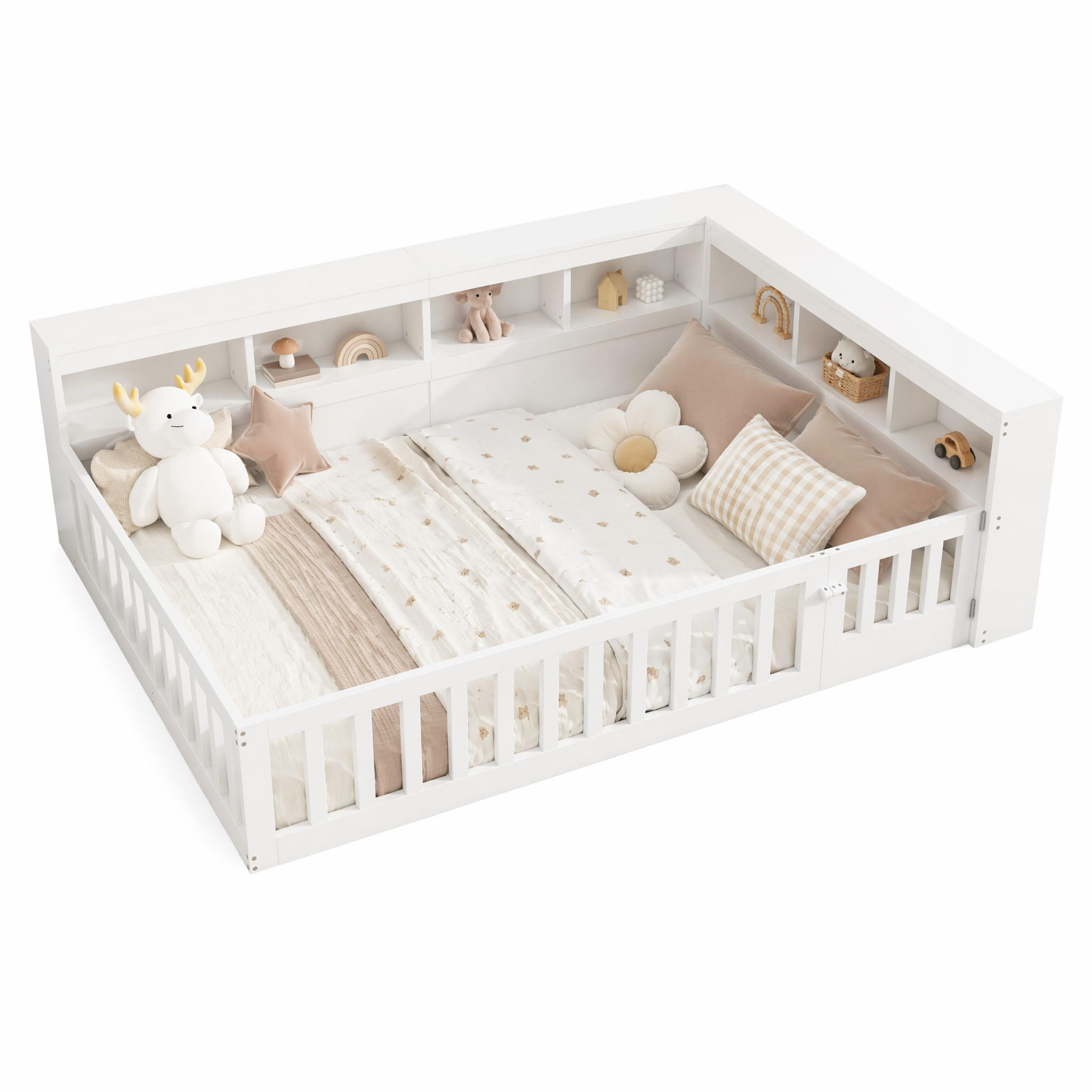 BETT 140/190 mit Ablagefach, Steckdose und USB in Weiß - Weiß, Holzwerkstoff (140/190cm) - EVRYAE