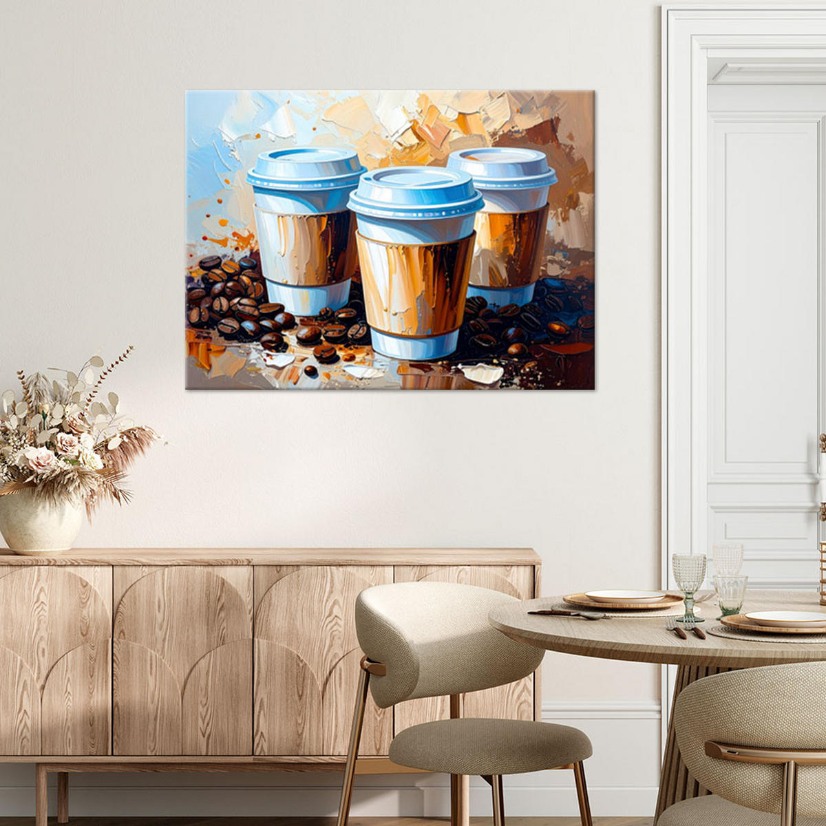 LEINWANDBILD Kaffeetassen 100x70cm - Braun, Textil (100/70cm) - Feeby