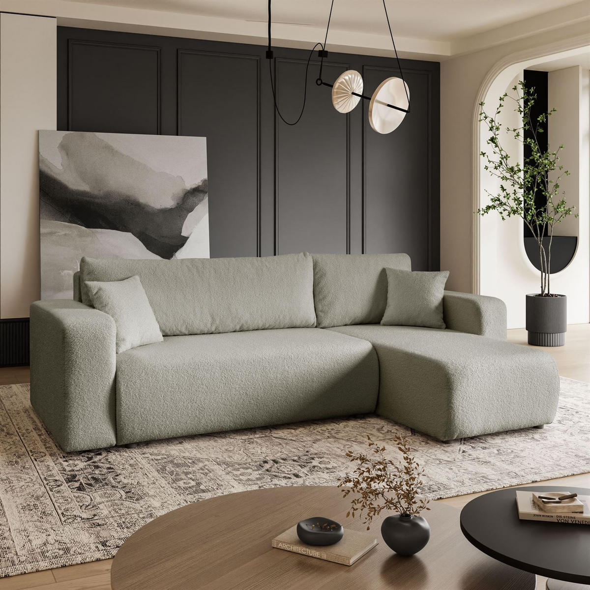 ECKSOFA VESPO L mit Schlaffunktion und Bettkasten - Beige, Textil (247/143cm) - Lookway