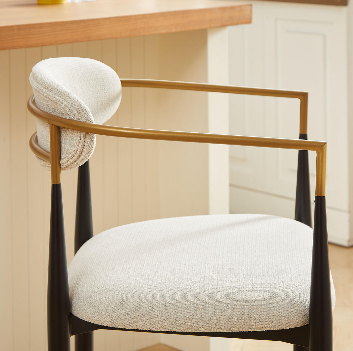 BARHOCKER mit Armlehnen 2er-Set Stoff Beige Schwarz-Gold - Schwarz, Metall (55/94/59cm) - Meubliv