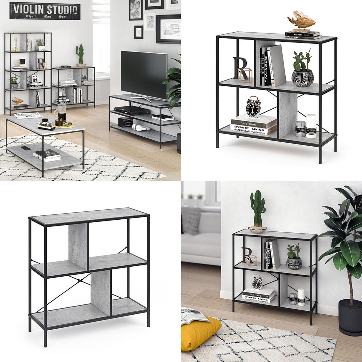 RAUMTEILER Fyrk, Beton/Schwarz, 80 x 79 cm - Grau, Holzwerkstoff (80/79/30cm) - Vicco