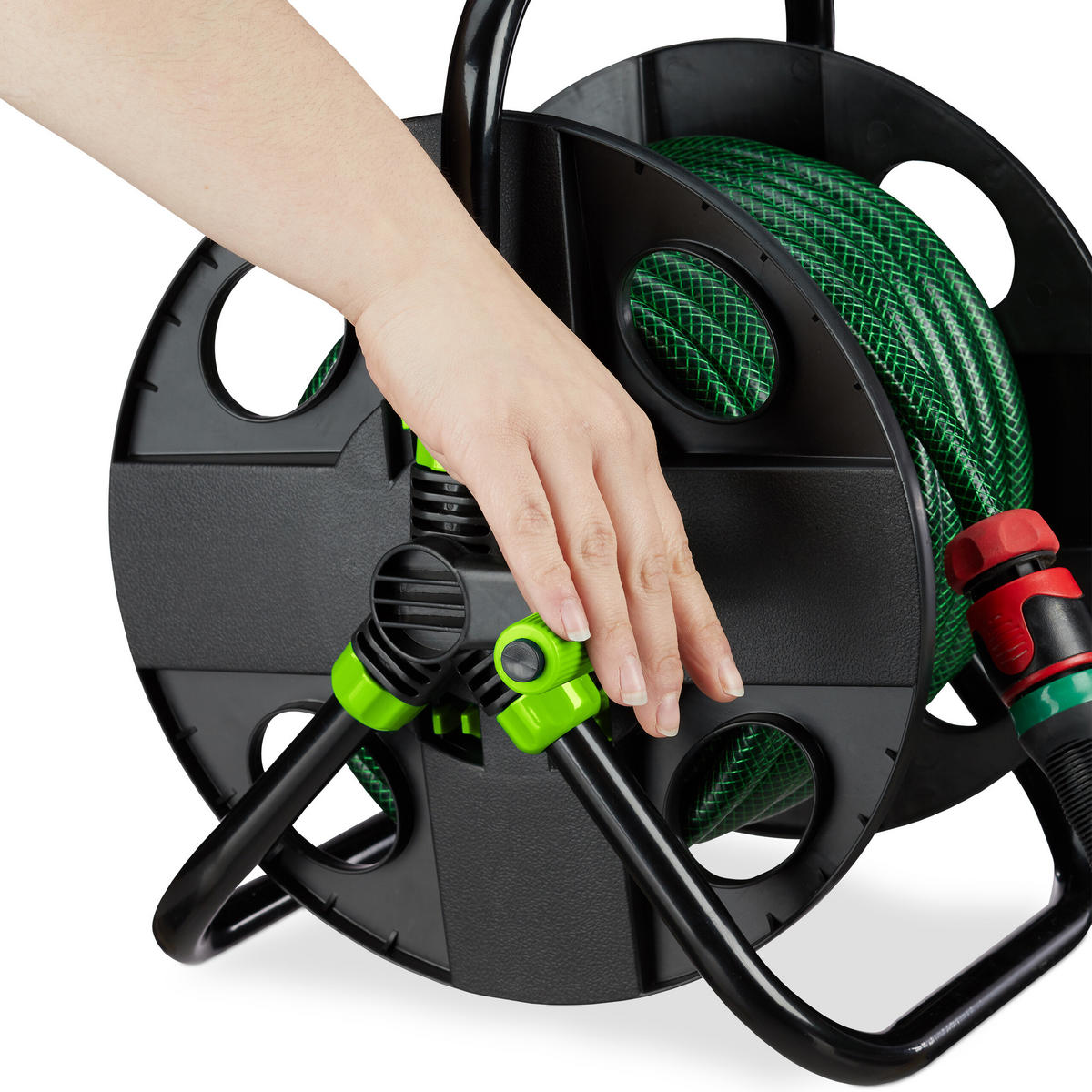 SCHLAUCHTROMMEL - Schwarz, Kunststoff/Metall (42/38/31cm) - Relaxdays