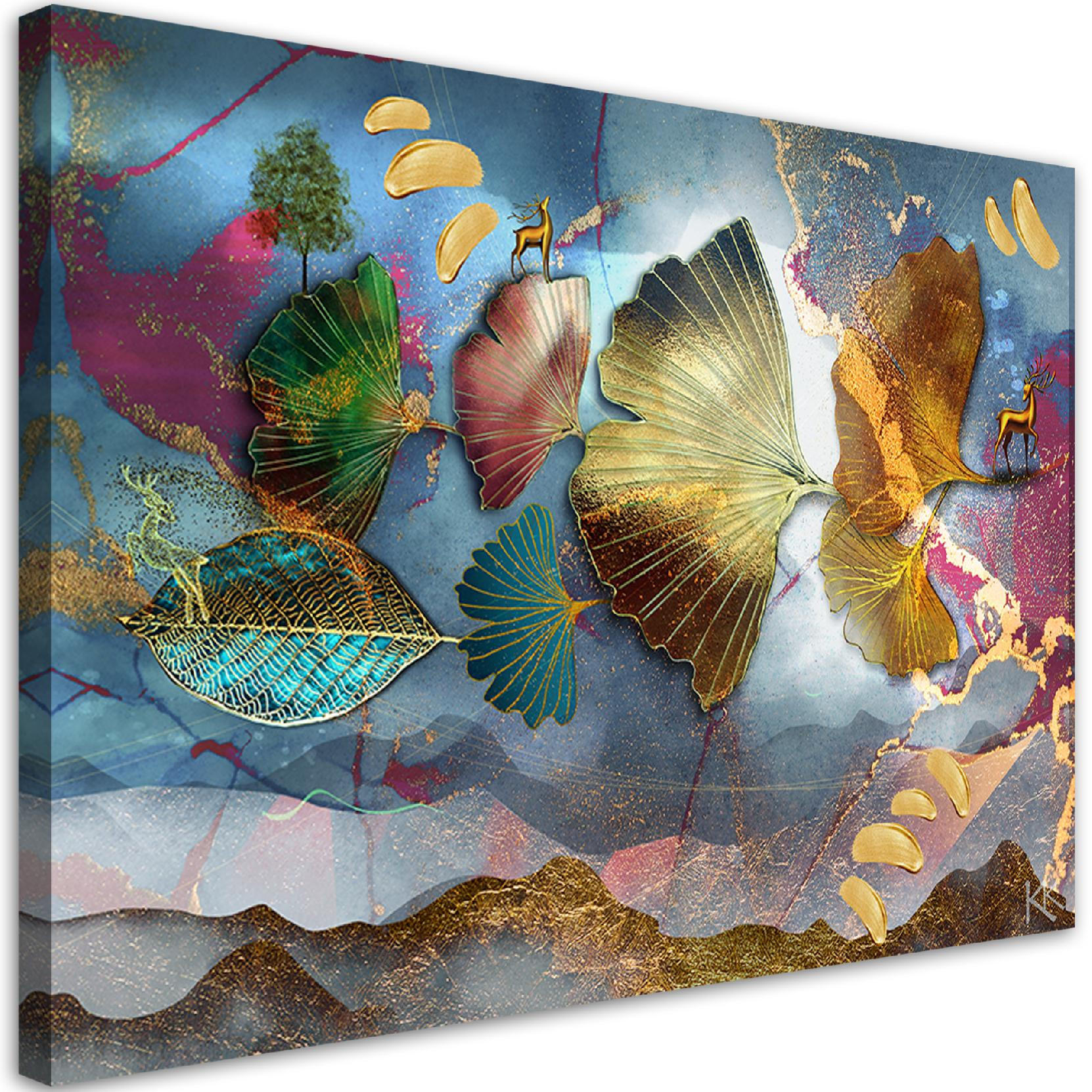 WANDBILD bunte blätter abstraktion - Multicolor, Textil (60/40cm) - Feeby