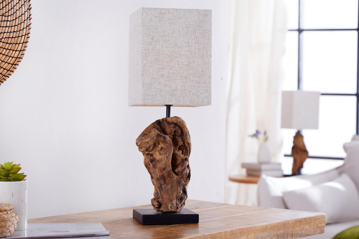TISCHLEUCHTE HYPNOTIC Treibholz Beige 45 cm - Beige/Braun, Holz/Textil (15/15/45cm) - riess-ambiente