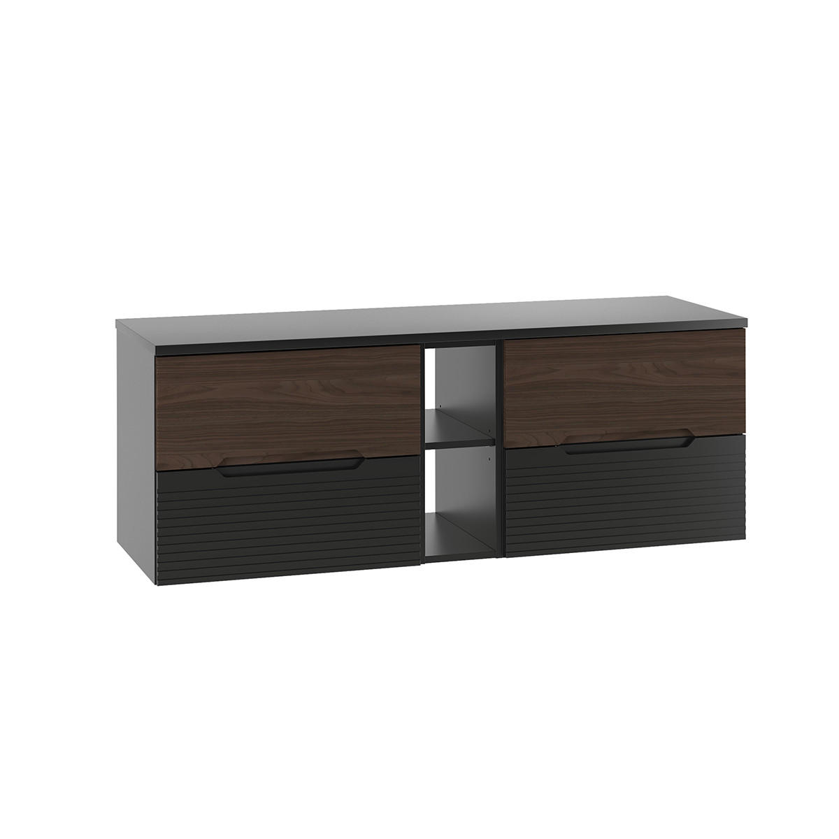 WASCHTISCHUNTERSCHRANK 140.6cm Sylla Schwarz und Holz - Schwarz, Holzwerkstoff (140.6/52.2/45.8cm) - Petits-meubles