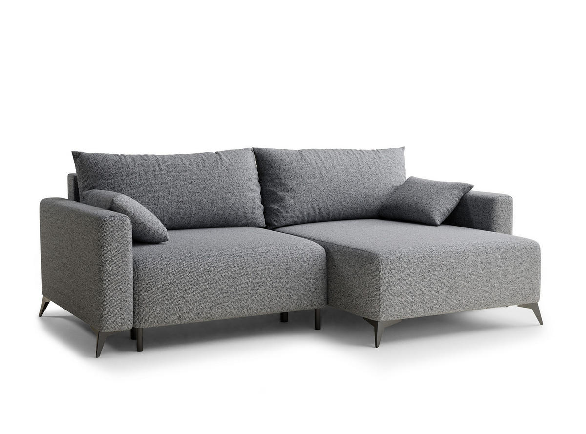 ECKSOFA MIT SCHLAFFUNKTION Leon Grau Webstoff - Schwarz/Grau, Holz/Holzwerkstoff (239/148cm) - Maison de Reve