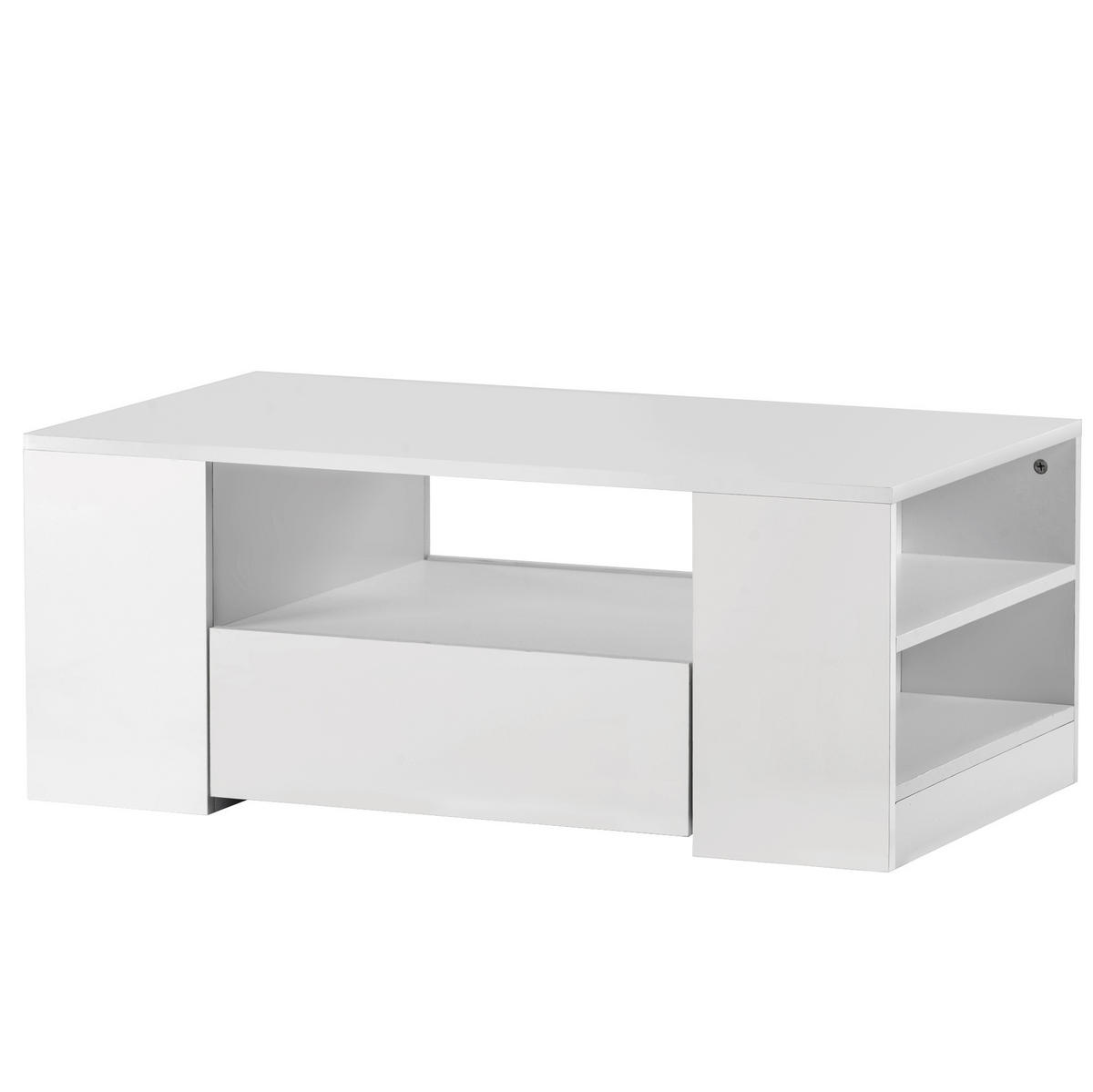 COUCHTISCH 95/53/37 cm Weiß aus Spanplatte mit LED und 2 Schubladen - Weiß, Holzwerkstoff (95/53/37cm) - OKMYHOME