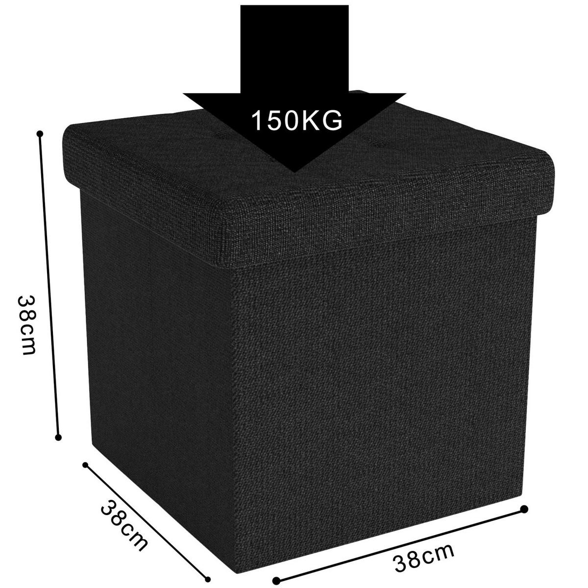 SITZHOCKER Faltbar mit Stauraum 38/38/38 cm (Schwarz) - Schwarz, Textil (38/38/38cm) - Intirilife
