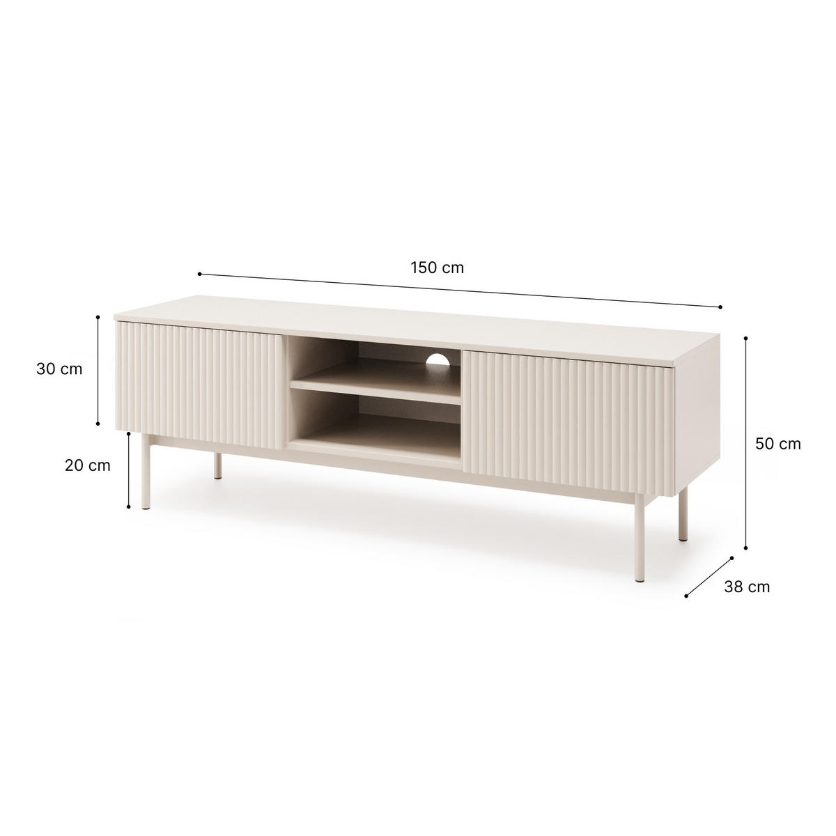 LOWBOARD Soft mit 2 Türen und geriffelten Fronten, Kaschmir - Kaschmir, Holzwerkstoff/Metall (150/50/38cm) - Beautysofa