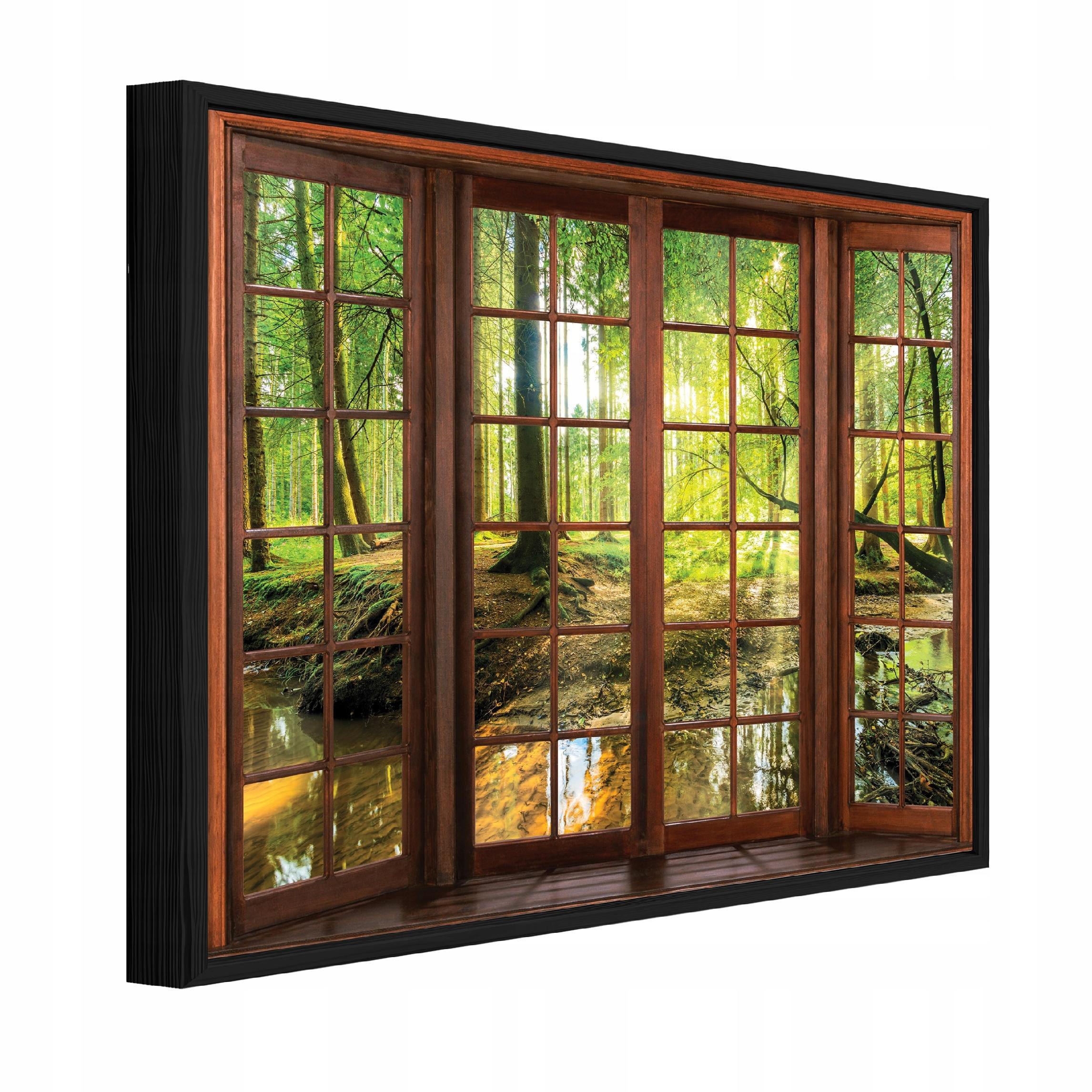 BILDER mit Rahmen 3D-Fenster Wald Grün 120x80 cm - Multicolor, Holzwerkstoff (120/80cm) - Wallarena