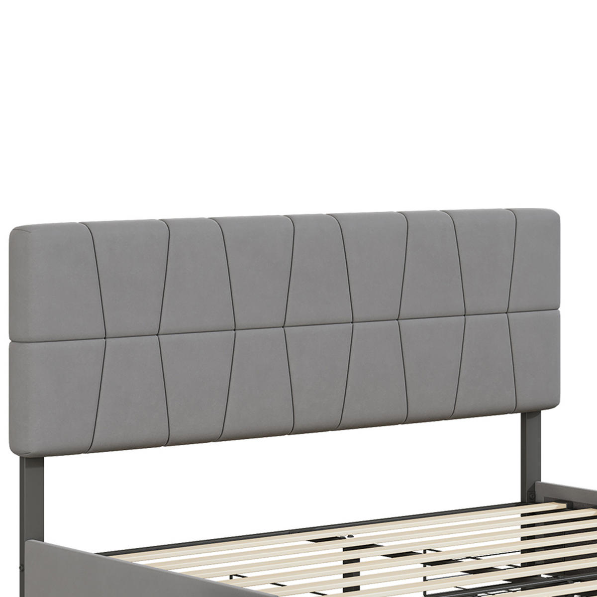 POLSTERBETT 160x200 cm mit Stauraum, Doppelbett mit 4 Schubladen, Lattenrost, grauer Samtstoff - Grau, Holz/Textil (160/200cm) - GENKI LIVING