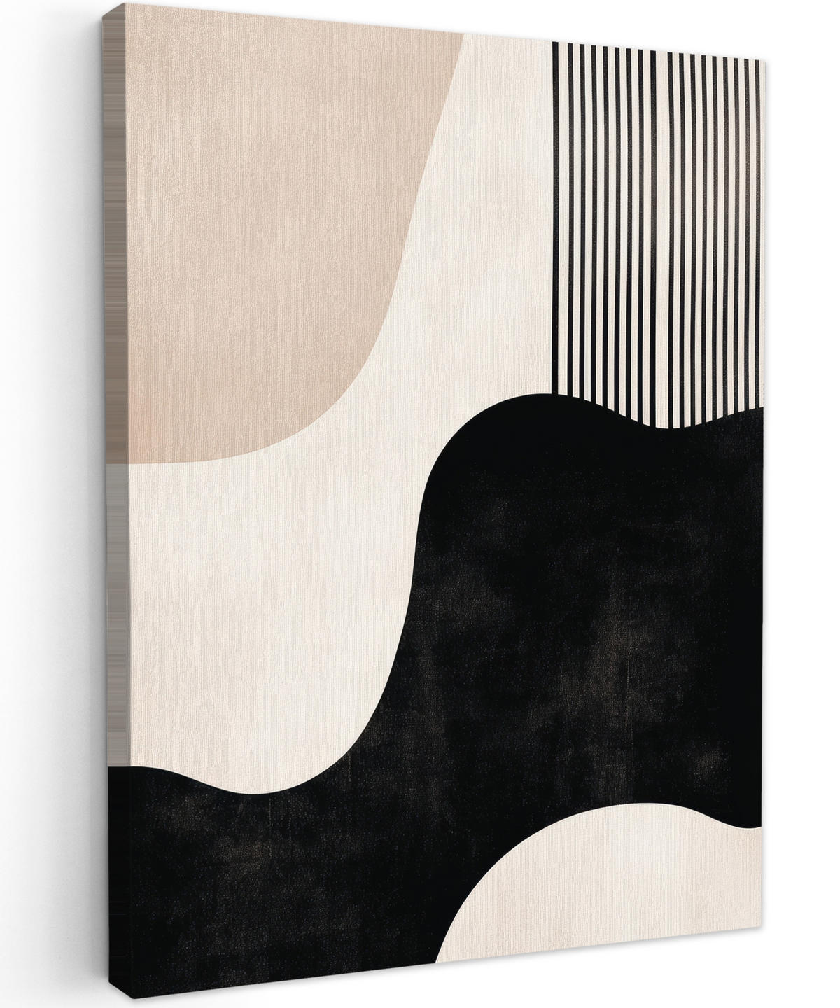 LEINWANDBILD Abstrakt - Japandi - Beige - Modern 30x40 cm - Schwarz, Textil (30/40cm) - MuchoWow