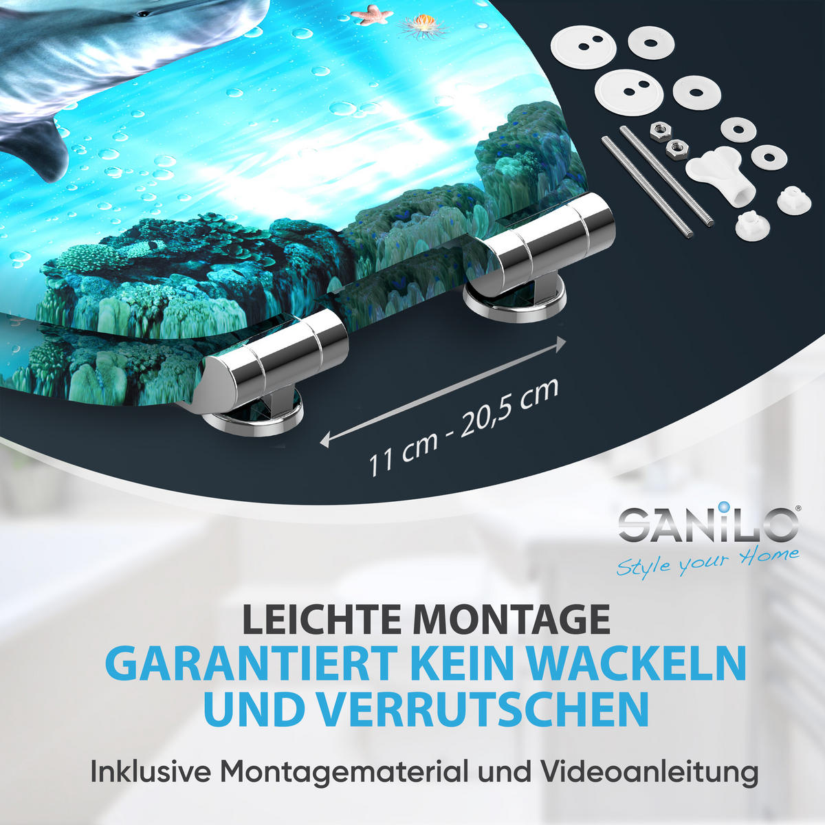 WC-SITZ Absenkautomatik Delphin Korallen - Blau, Holzwerkstoff (38/6/47cm) - Sanilo