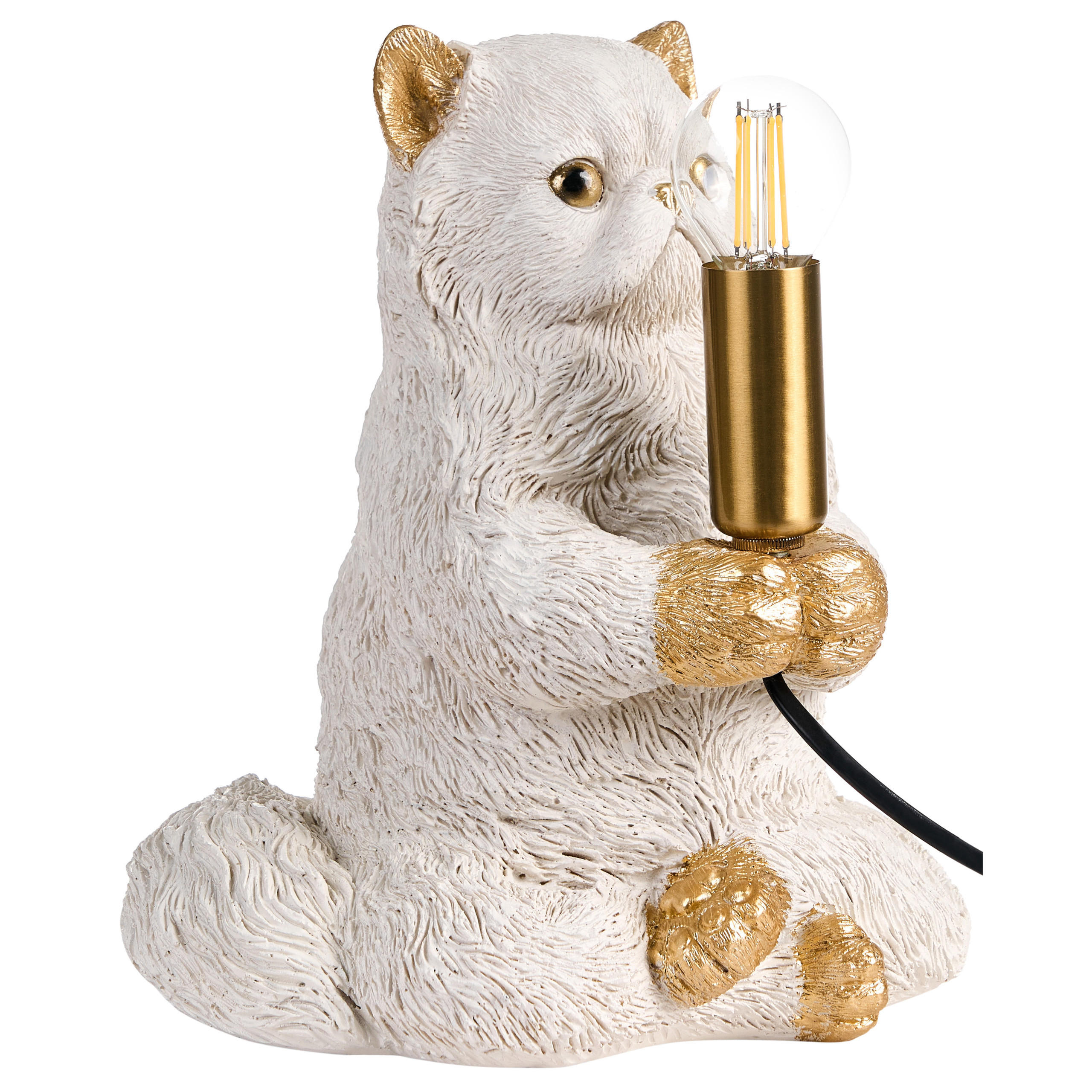 TISCHLAMPE Katze Weiß Yoko - Messingfarben/Weiß, Kunststoff (23/21/26cm) - Beliani