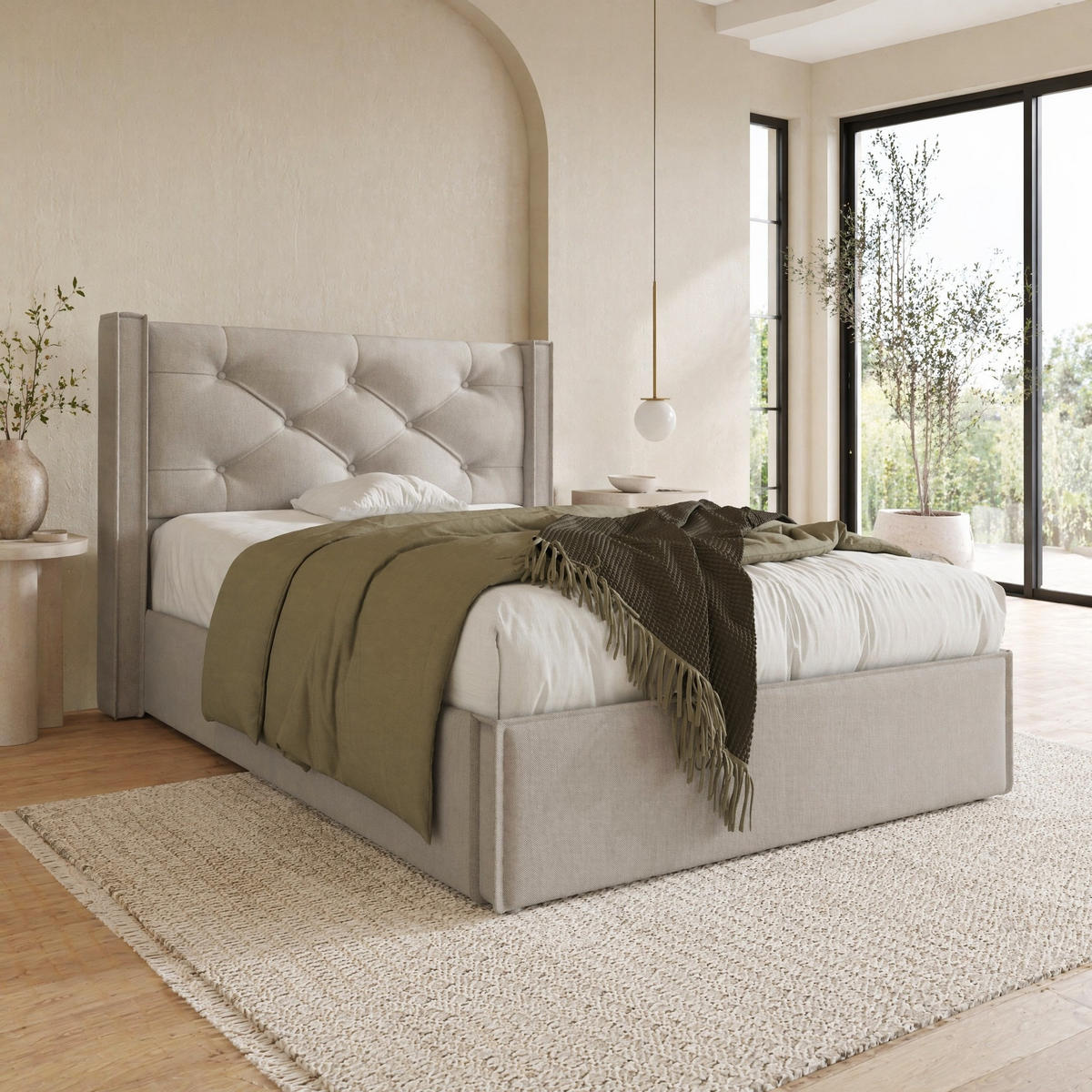 POLSTERBETT mit Bettkasten 90x200 cm Baumwolle Light Grey - Hellgrau, Metall (90/200cm) - Meubliv