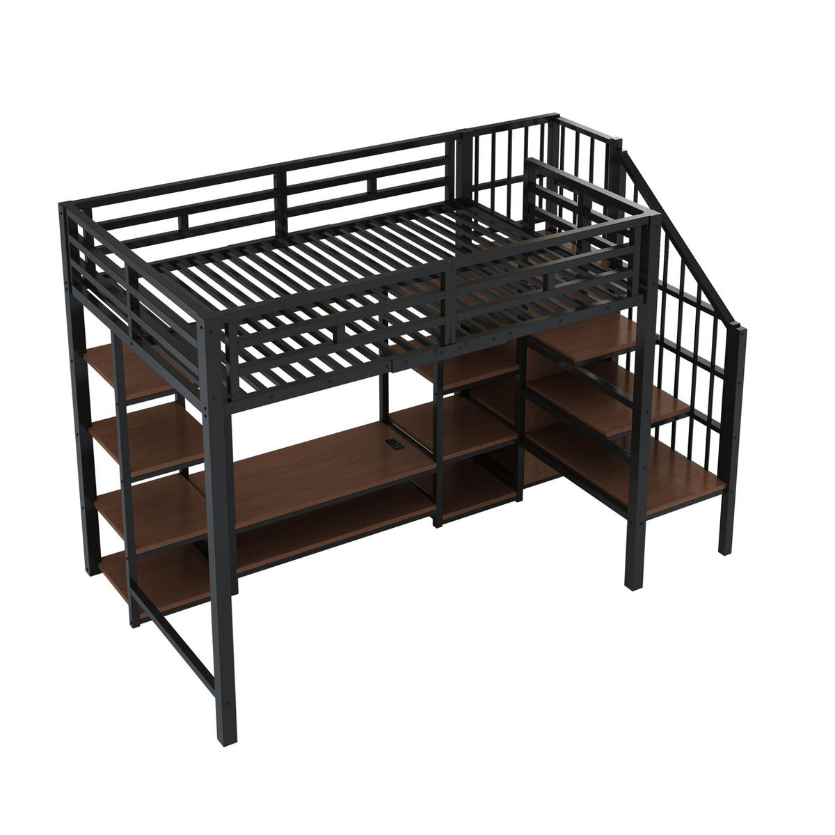 HOCHBETT 90/200 cm in Schwarz mit TV-Ständer und Steckdose - Schwarz, Metall (90/200cm) - Flora Grace