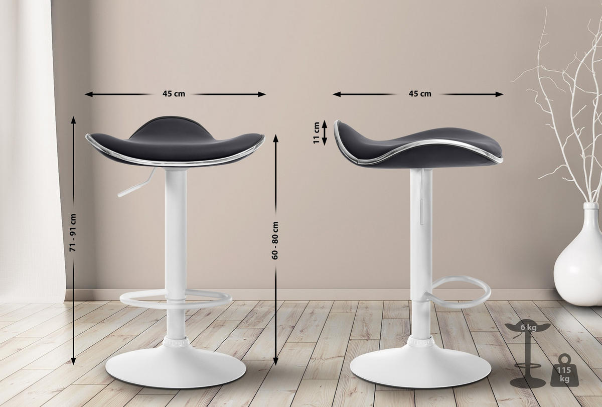 BARHOCKER Lederlook schwarz - Schwarz/Weiß, Textil/Metall (45/71/45cm) - CLP