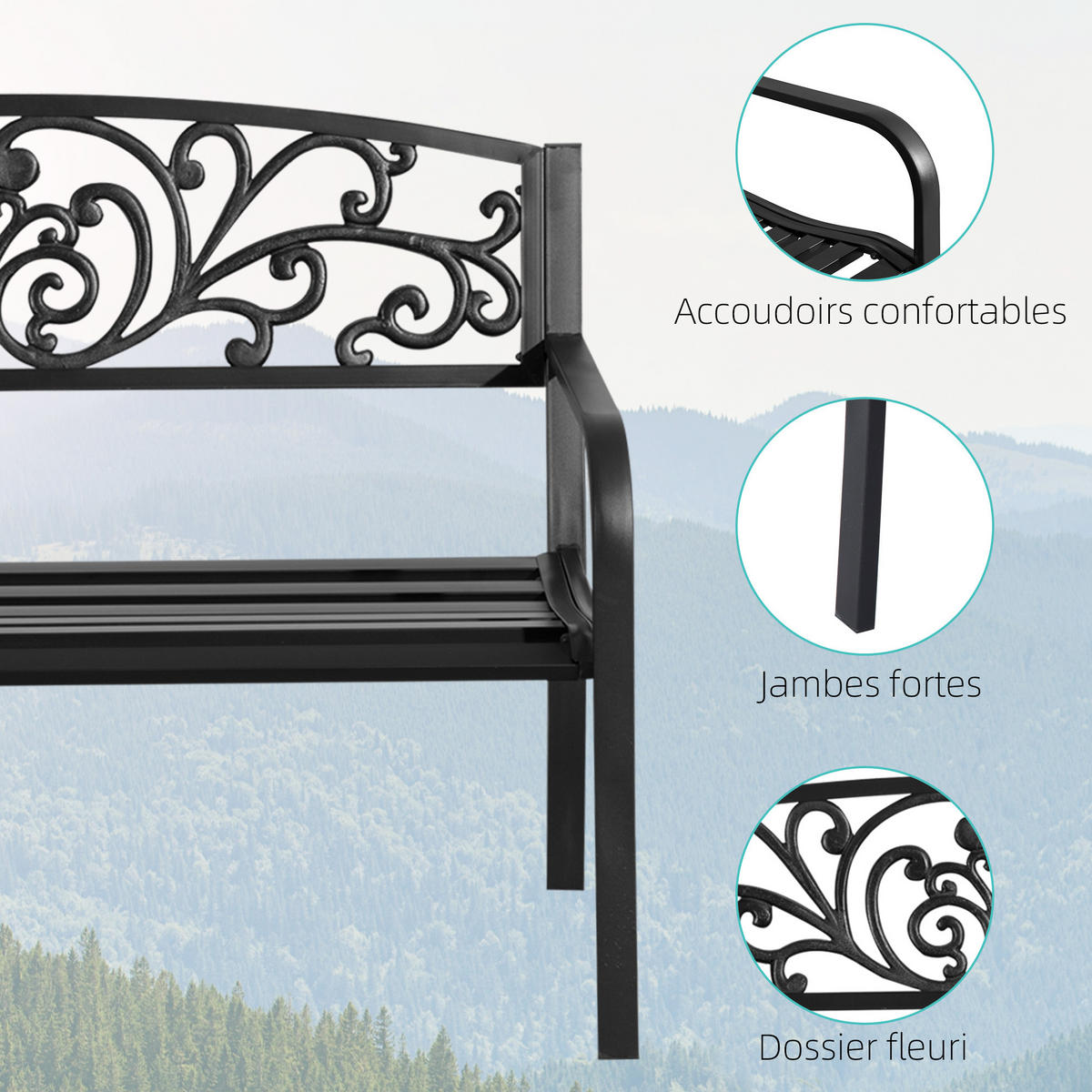 GARTENBANK DE-17801 2-Sitzer mit eleganten Rundungen Schwarz - Schwarz, Metall (127/87/60cm) - ComfortXL