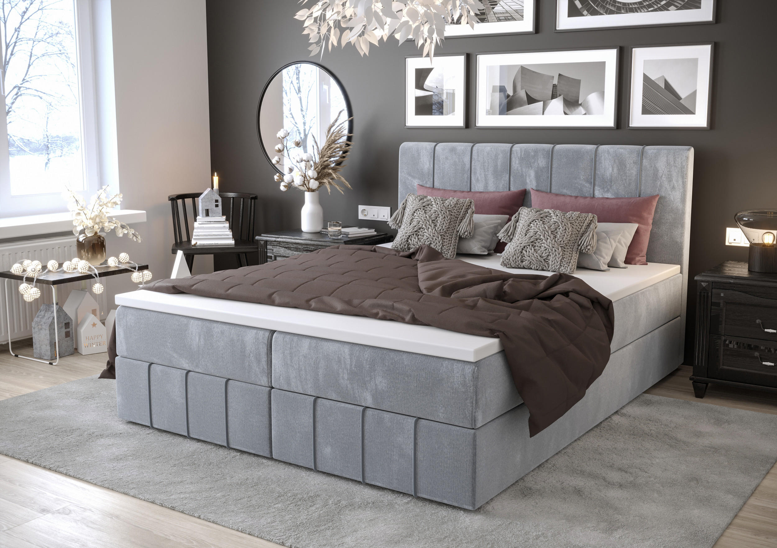 BOXBETT BAHAMA 200x200, mit Matratze H3, Bonell und Topper, Monolith 70 - Hellblau, Holz/Kunststoff (200/200cm) - Bedante