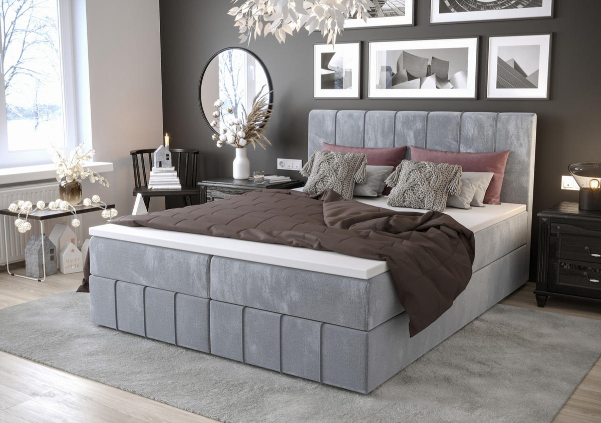 BOXBETT BAHAMA 200x200, mit Matratze H3, Bonell und Topper, Monolith 70 - Hellblau, Holz/Kunststoff (200/200cm) - Bedante