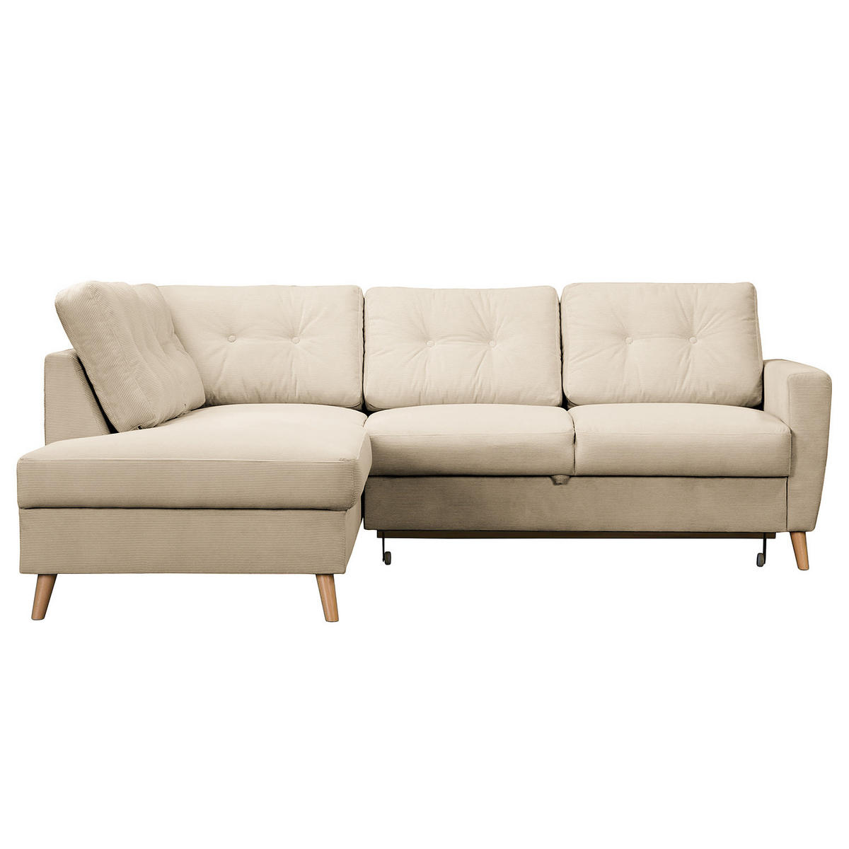 ECKSOFA mit Ottomane - Beige/Braun, Holz/Textil (230/200cm) - home24