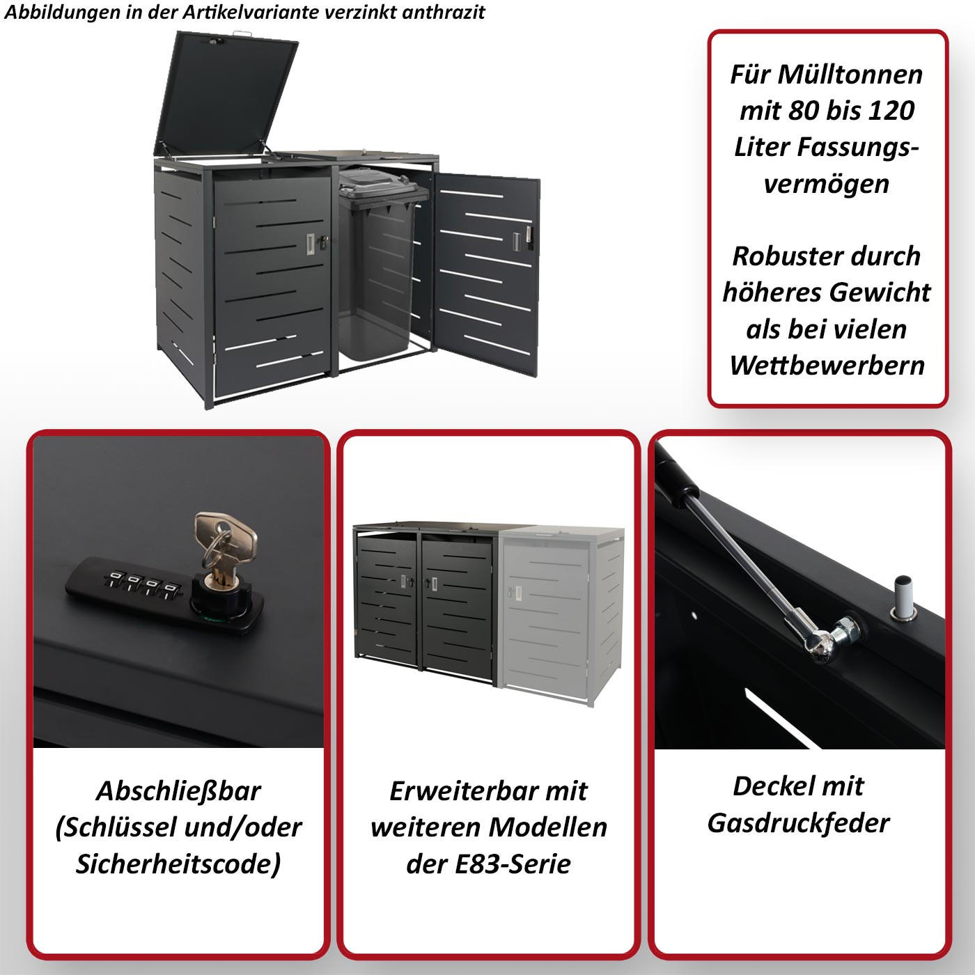2ER-/4ER-MÜLLTONNENVERKLEIDUNG Silber - Silberfarben, Metall (141/116/98cm) - MCW