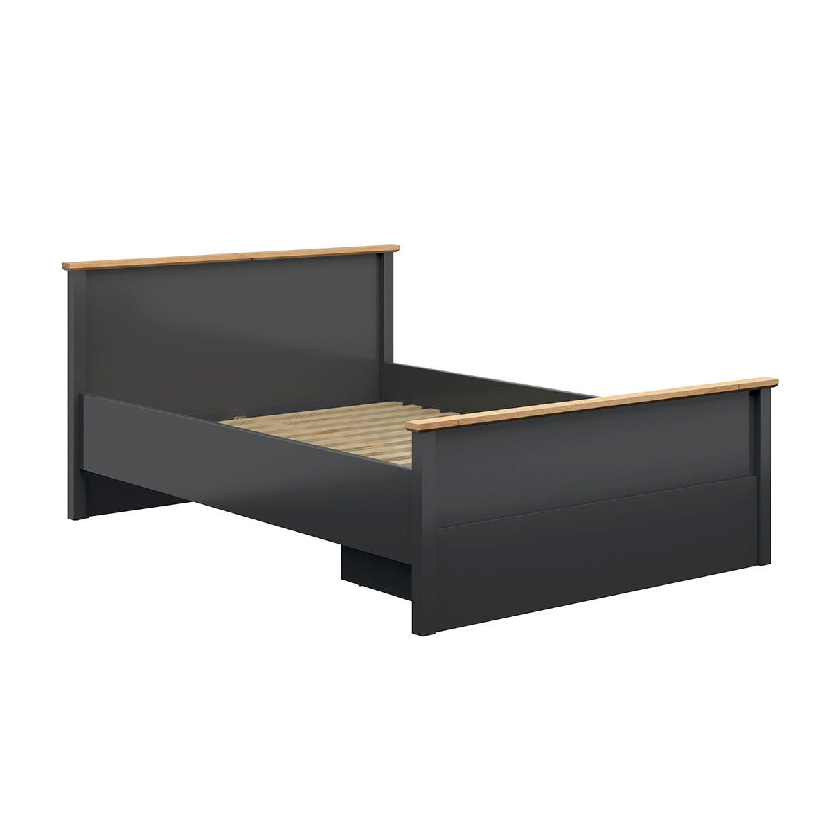 BETT 140/200 Duck Anthrazitgrau und Holz in Eichenoptik - Grau, Holzwerkstoff (140/200cm) - Petits-meubles