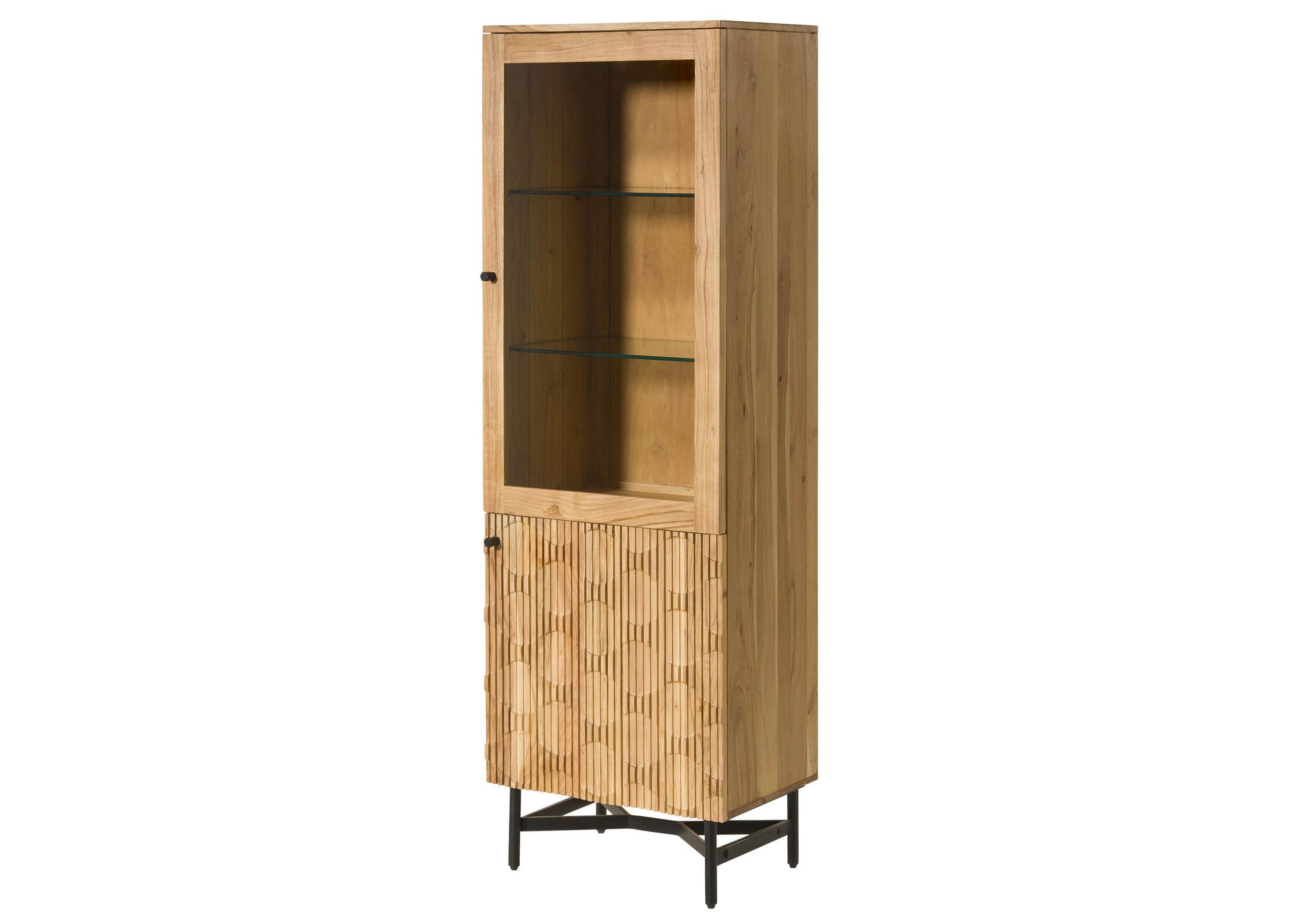 VITRINE Akazie 60x40x180 natur lackiert LONDON #115 - Braun, Holz (60/180/40cm) - Massivmoebel24