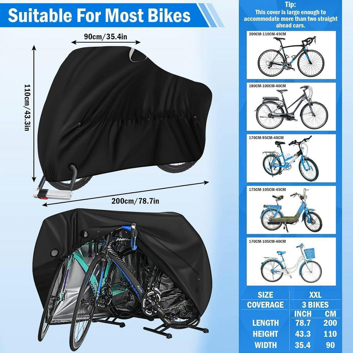 FAHRRADABDECKUNG Wasserdicht 200 x 110 x 90 cm - Schwarz, Textil (110/90/200cm)