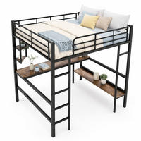 HOCHBETT 140/200 cm in Schwarz mit Schreibtisch und 5 Regalen Metallbett - Schwarz, Holz/Metall (140/200cm) - STILVORA