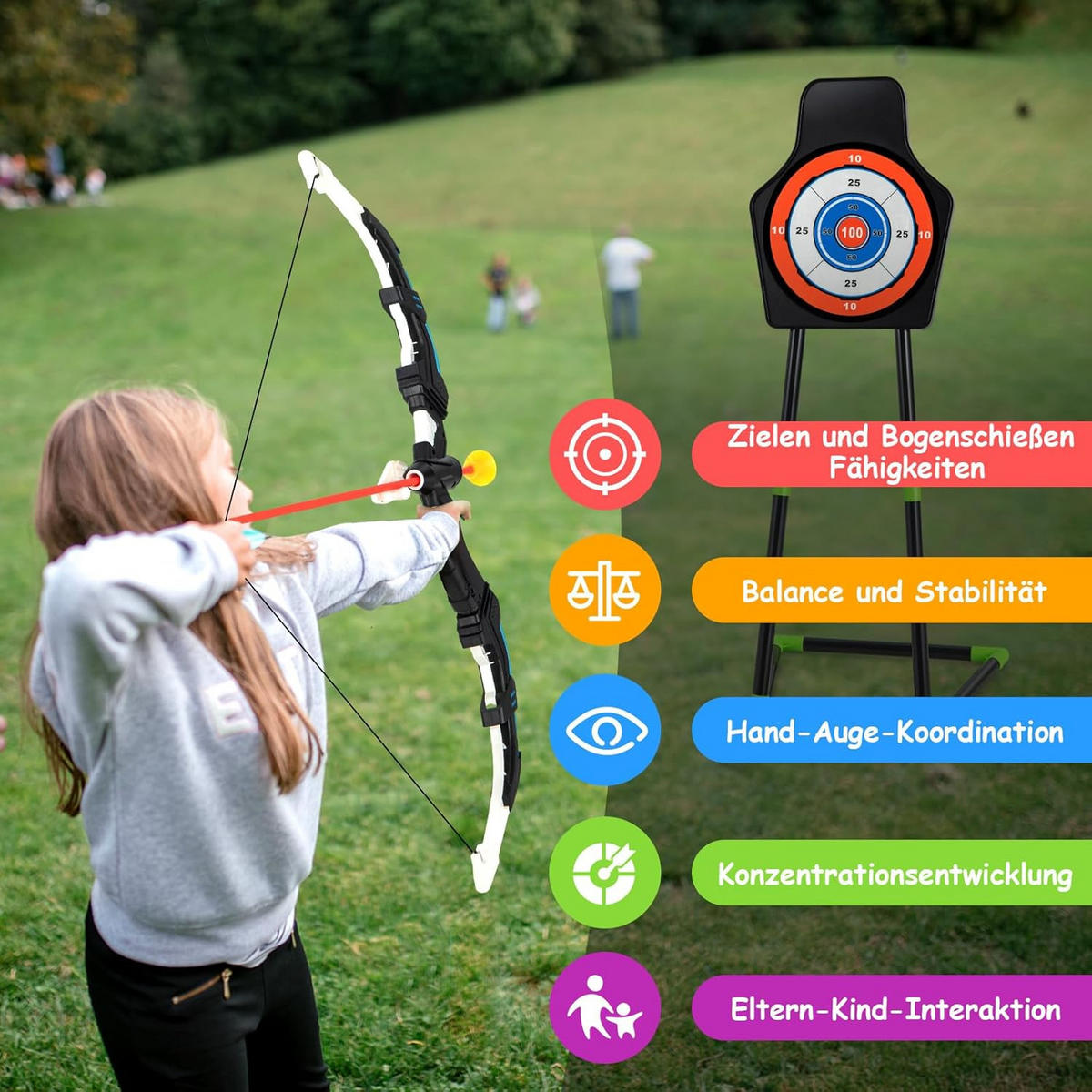 LIGHT Up Archery Toy Set Multicoloured - Multicolor, Metall (45/10.5/35cm) - COSTWAY