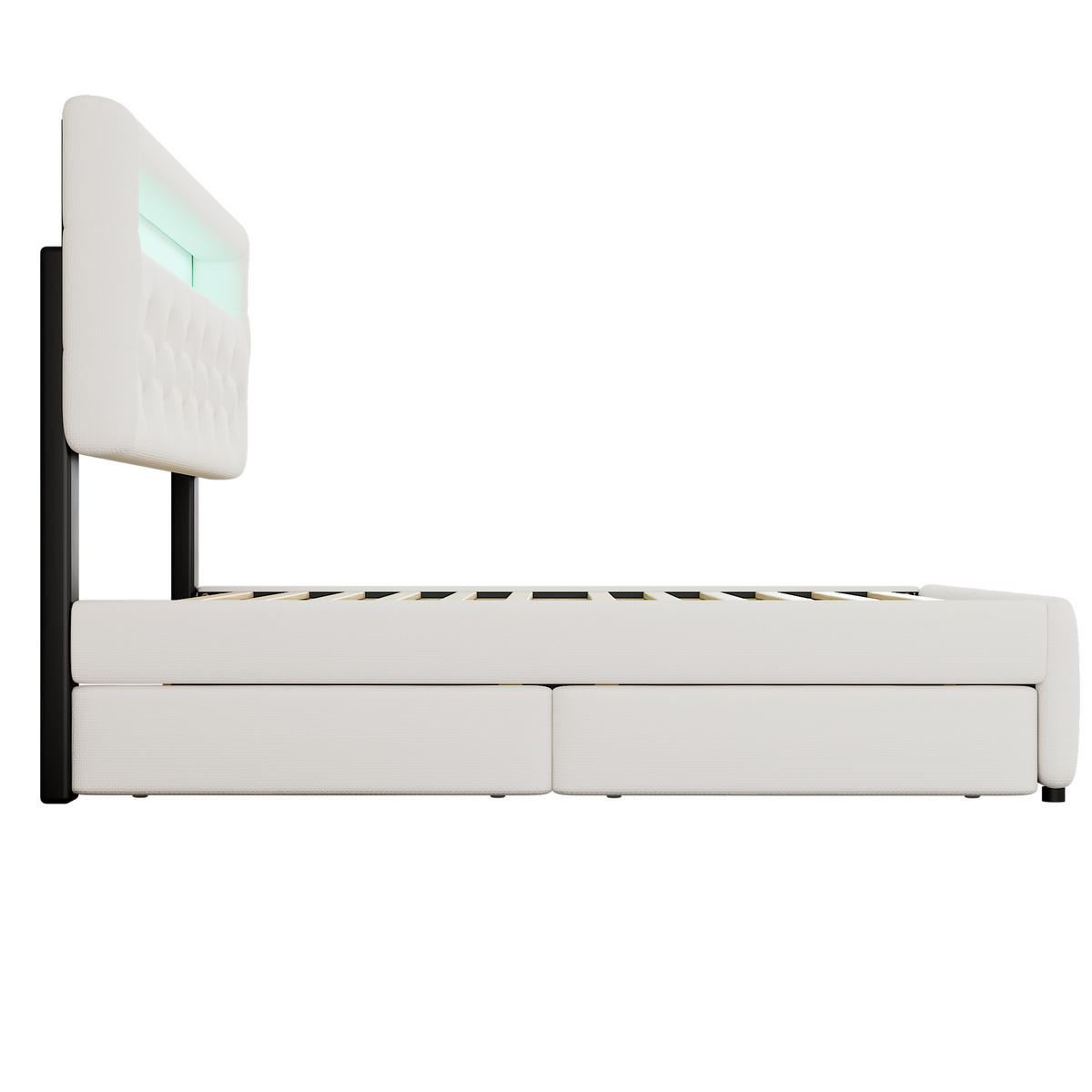 POLSTERBETT 140/200 cm Weiß mit Bettauszug und 2 Schubladen sowie Nachttisch mit Lichtleiste - Weiß, Textil (140/200cm) - OKWISH