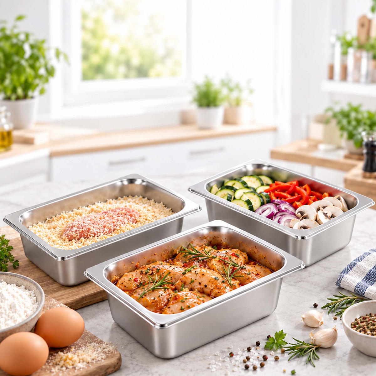 GASTRONÁDOBA Stříbrná 3ks-set nerez GN 1/4 s víkem - stříbrná, kov - Relaxdays