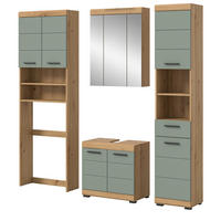 BADMÖBEL-SET Salbei grün, Eiche Artisan 4-teilig 190 cm, Komplettset mit viel Stauraum - Salbeigrün/Schwarz, Glas/Holzwerkstoff (190/191/34cm) - Inn.Furn